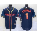 Men's Houston Astros #1 Carlos Correa 2022 Navy Blue City Connect Cool Base Stitched Jersey