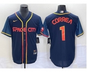 Men's Houston Astros #1 Carlos Correa 2022 Navy Blue City Connect Cool Base Stitched Jersey