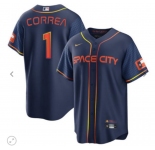Men's Houston Astros #1 Carlos Correa 2022 Navy City Connect Game Stitched Jersey