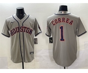 Men's Houston Astros #1 Carlos Correa Gray Cool Base Stitched Jersey