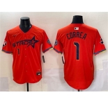 Men's Houston Astros #1 Carlos Correa Orange 2025 City Connect With Texas Patch Limited Stitched Baseball Jersey