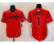 Men's Houston Astros #1 Carlos Correa Orange 2025 City Connect With Texas Patch Limited Stitched Baseball Jersey