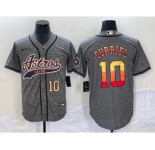Men's Houston Astros #10 Yuli Gurriel Number Grey Gridiron Cool Base Stitched Baseball Jersey