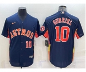 Men's Houston Astros #10 Yuli Gurriel Number Navy Blue With Patch Stitched MLB Cool Base Nike Jersey