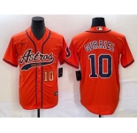 Men's Houston Astros #10 Yuli Gurriel Number Orange With Patch Cool Base Stitched Baseball Jersey