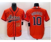 Men's Houston Astros #10 Yuli Gurriel Number Orange With Patch Cool Base Stitched Baseball Jersey