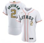Men's Houston Astros #2 Alex Bregman 2023 White Gold World Series Champions Stitched FlexBase Authentic Nike Jersey