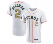 Men's Houston Astros #2 Alex Bregman 2023 White Gold World Series Champions Stitched FlexBase Authentic Nike Jersey