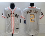 Men's Houston Astros #2 Alex Bregman 2023 White Gold World Serise Champions Patch Flex Base Stitched Jersey