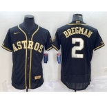 Men's Houston Astros #2 Alex Bregman Black Gold Flex Base Stitched Jersey
