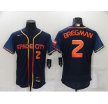 Men's Houston Astros #2 Alex Bregman Number 2022 Navy Blue City Connect Flex Base Stitched Baseball Jersey