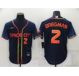 Men's Houston Astros #2 Alex Bregman Number 2022 Navy Blue City Connect Game Stitched Jersey