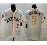 Men's Houston Astros #2 Alex Bregman Number 2023 White Gold World Serise Champions Patch Cool Base Stitched Jerseys