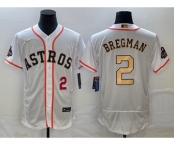 Men's Houston Astros #2 Alex Bregman Number 2023 White Gold World Serise Champions Patch Flex Base Stitched Jersey1