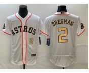 Men's Houston Astros #2 Alex Bregman Number 2023 White Gold World Serise Champions Patch Flex Base Stitched Jersey2