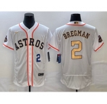 Men's Houston Astros #2 Alex Bregman Number 2023 White Gold World Serise Champions Patch Flex Base Stitched Jersey