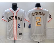 Men's Houston Astros #2 Alex Bregman Number 2023 White Gold World Serise Champions Patch Flex Base Stitched Jersey