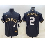 Men's Houston Astros #2 Alex Bregman Number Black Gold 2022 World Series Stitched Baseball Jersey
