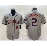 Men's Houston Astros #2 Alex Bregman Number Grey With Patch Stitched MLB Cool Base Nike Jersey
