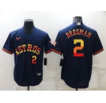 Men's Houston Astros #2 Alex Bregman Number Navy Blue Rainbow Stitched MLB Cool Base Nike Jersey