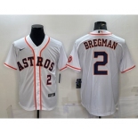 Men's Houston Astros #2 Alex Bregman Number White With Patch Stitched MLB Cool Base Nike Jersey
