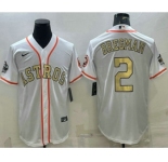 Men's Houston Astros #2 Alex Bregman White Gold 2022 World Series Champions Stitched Cool Base Nike Jersey