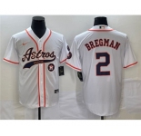 Men's Houston Astros #2 Alex Bregman White With Patch Cool Base Stitched Baseball Jersey