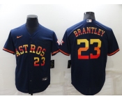 Men's Houston Astros #23 Michael Brantley Number Navy Blue Rainbow Stitched MLB Cool Base Nike Jersey