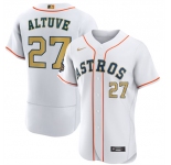 Men's Houston Astros #27 Jose Altuve 2023 White Gold World Series Champions Stitched FlexBase Authentic Nike Jersey
