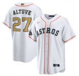 Men's Houston Astros #27 Jose Altuve 2023 White Gold World Serise Champions Patch Cool Base Stitched Jersey