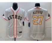 Men's Houston Astros #27 Jose Altuve 2023 White Gold World Serise Champions Patch Flex Base Stitched Jersey