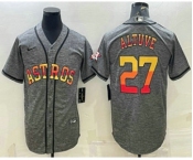 Men's Houston Astros #27 Jose Altuve Grey Gridiron With Patch Cool Base Stitched Baseball Jersey