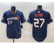 Men's Houston Astros #27 Jose Altuve Navy 2025 City Connect With Texas Patch Limited Stitched Baseball Jersey