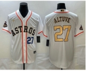 Men's Houston Astros #27 Jose Altuve Number 2023 White Gold World Serise Champions Patch Cool Base Stitched Jersey