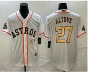 Men's Houston Astros #27 Jose Altuve Number 2023 White Gold World Serise Champions Patch Cool Base Stitched Jerseys
