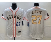 Men's Houston Astros #27 Jose Altuve Number 2023 White Gold World Serise Champions Patch Flex Base Stitched Jersey1