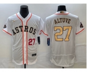 Men's Houston Astros #27 Jose Altuve Number 2023 White Gold World Serise Champions Patch Flex Base Stitched Jersey2
