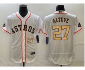 Men's Houston Astros #27 Jose Altuve Number 2023 White Gold World Serise Champions Patch Flex Base Stitched Jersey