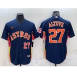 Men's Houston Astros #27 Jose Altuve Number Navy Blue With Patch Stitched MLB Cool Base Nike Jersey