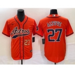 Men's Houston Astros #27 Jose Altuve Number Orange With Patch Cool Base Stitched Baseball Jersey