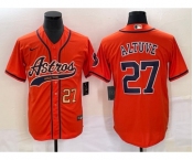 Men's Houston Astros #27 Jose Altuve Number Orange With Patch Cool Base Stitched Baseball Jersey