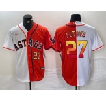 Men's Houston Astros #27 Jose Altuve Number White Orange Split Stitched Baseball Jersey