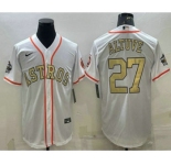 Men's Houston Astros #27 Jose Altuve White Gold 2022 World Series Champions Stitched Cool Base Nike Jersey