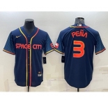 Men's Houston Astros #3 Jeremy Pena 2022 Navy Blue City Connect Cool Base Stitched Jersey