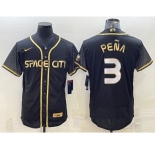 Men's Houston Astros #3 Jeremy Pena Black Gold Flex Base Stitched Jersey