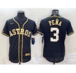 Men's Houston Astros #3 Jeremy Pena Black Gold Flex Base Stitched Jerseys