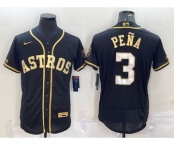 Men's Houston Astros #3 Jeremy Pena Black Gold Flex Base Stitched Jerseys