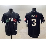 Men's Houston Astros #3 Jeremy Pena Black Mexico With World Serise Champions Patch Cool Base Stitched Baseball Jersey