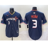 Men's Houston Astros #3 Jeremy Pena Navy 2025 City Connect With Texas Patch Limited Stitched Baseball Jersey