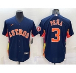 Men's Houston Astros #3 Jeremy Pena Navy Blue With Patch Stitched MLB Cool Base Nike Jersey